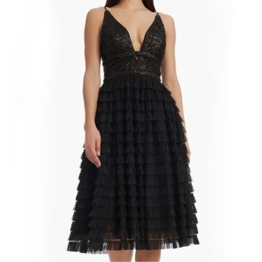 NWT Revolve x Dress the Population Becca Sequin & Tulle Tiered Dress Medium